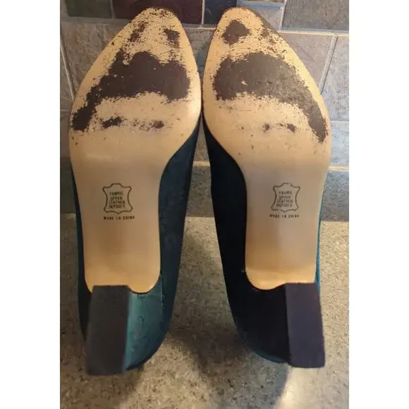 Connie Opulent IV Forest Green Patterned Fabric 2.25" Heels vintage women's Sz 9 - Picture 5 of 8